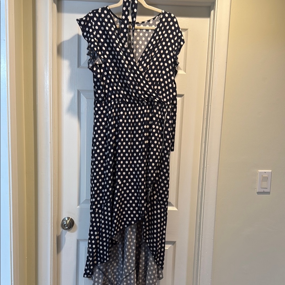 Chic Navy Polka Dot High Low Dress